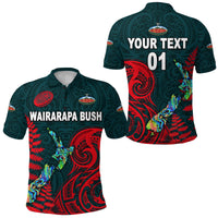Custom Maori Wairarapa Bush Rugby Polo Shirt New Zealand Silver Fern, Custom Text and Number Green - Polynesian Pride