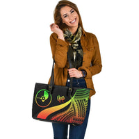 Yap Large Leather Tote Bag - Reggae Polynesian Tentacle Tribal Pattern - Polynesian Pride