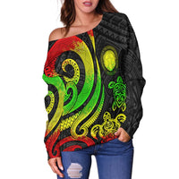 Northern Mariana Islands Women's Off Shoulder Sweater - Reggae Tentacle Turtle - Polynesian Pride