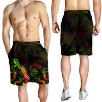Palau Polynesian Men's Shorts - Turtle With Blooming Hibiscus Reggae - Polynesian Pride