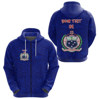 Custom Manu Samoa Rugby Zip Hoodie Free Style, Custom Text and Number Unisex Blue - Polynesian Pride