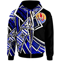 Tahiti Zip Hoodie Tribal Flower Special Pattern Blue Color Unisex Blue - Polynesian Pride