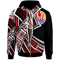 Tahiti Zip Hoodie Tribal Flower Special Pattern Red Color Unisex Red - Polynesian Pride