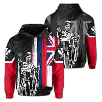Hawaii King Flag Polynesian Hoodie (Zip up) Gray Unisex Gray - Polynesian Pride