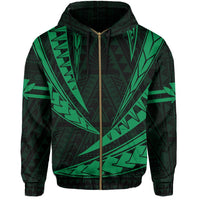 Polynesian Kakau Kanaka Maoli Map Hawaii Zip Hoodie Green - Polynesian Pride