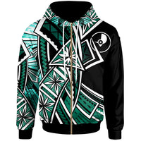 Yap Zip Hoodie Tribal Flower Special Pattern Green Color Unisex Green - Polynesian Pride