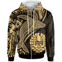 Tahiti Zip up Hoodie Humpback Whale & Coat of Arms Gold Unisex Gold - Polynesian Pride