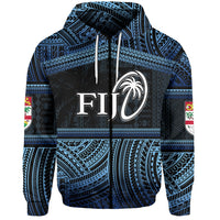 Fiji Rugby Polynesian Patterns Zip Hoodie Blue Unisex Blue - Polynesian Pride