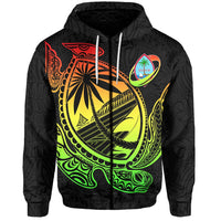 Guam Zip Hoodie Rugby Version Turtle Polynesian Rasta Unisex Rasta - Polynesian Pride