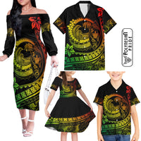 Hawaii Family Matching Outfits Polynesian Plumeria Off Shoulder Long Sleeve Dress And Shirt Family Set Clothes Ride The Waves - Reggae LT7 - Polynesian Pride