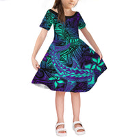 Purple Polynesian Family Matching Outfits - Off Shoulder Maxi Dress and Hawaiian Shirt Tribal Hammerhead Shark LT14 Daughter's Dress - Polynesian Pride