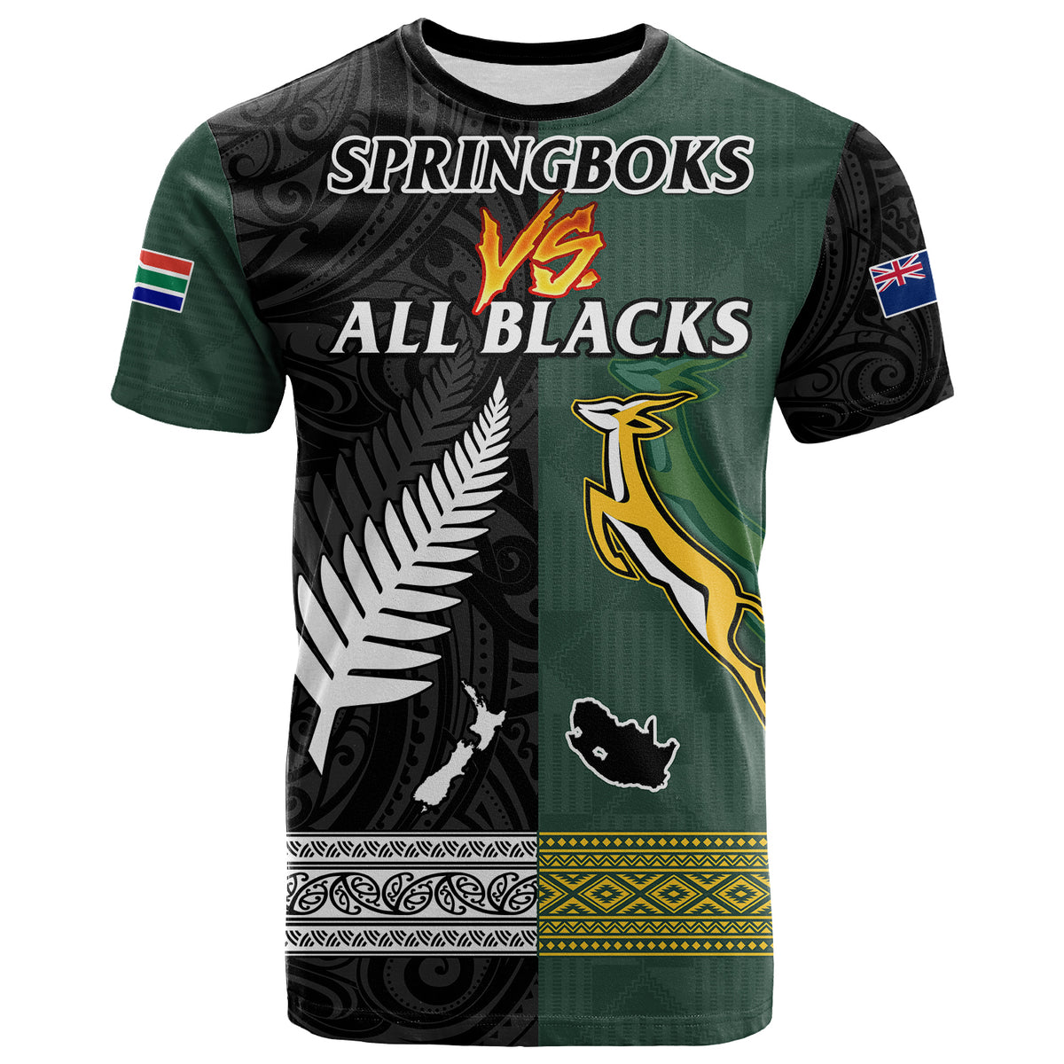 South Africa Protea and New Zealand Fern T Shirt Rugby Go Springboks vs All Black Ver.03 LT8 - Polynesian Pride
