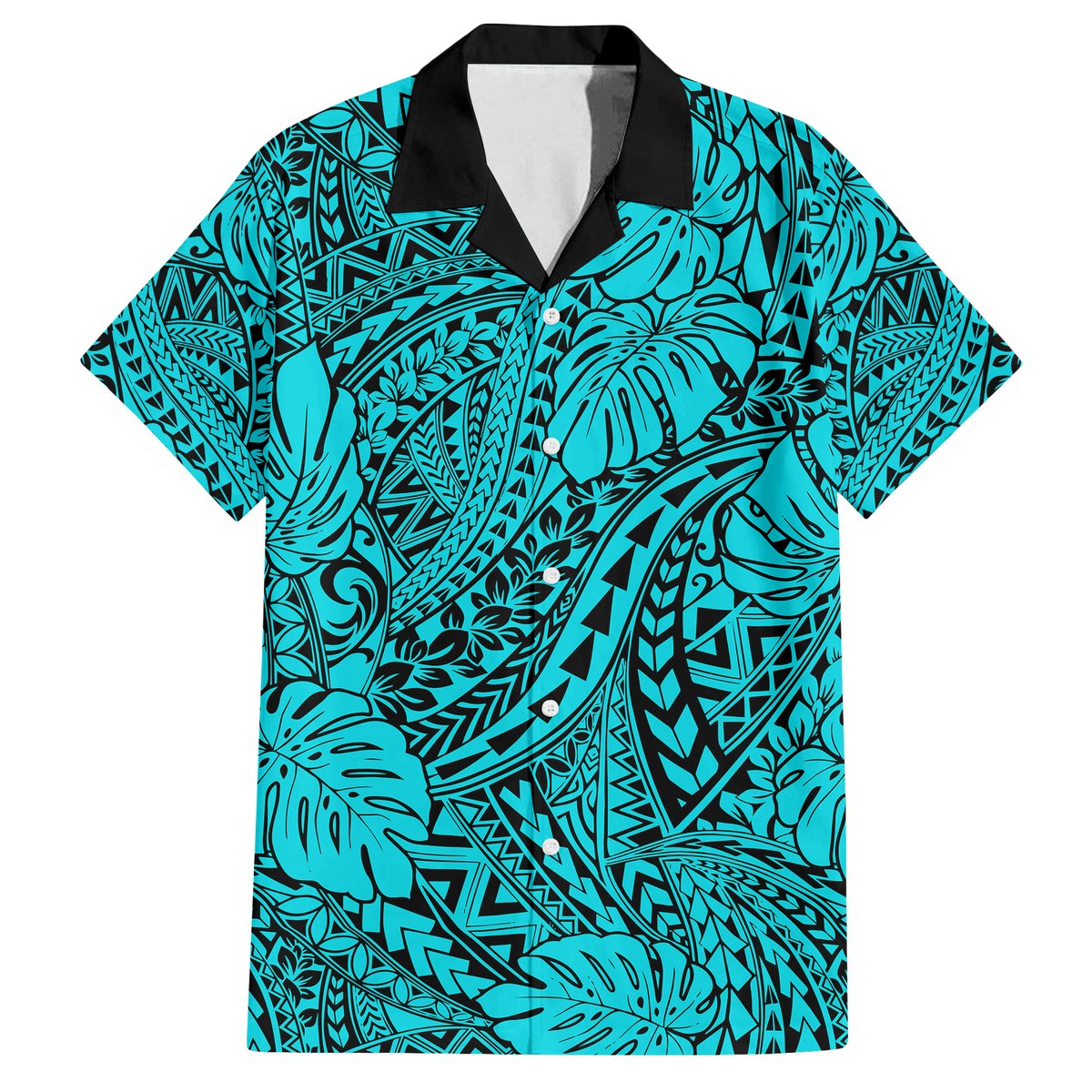 Turquoise Hawaii Family Matching Off Shoulder Long Sleeve Dress And Hawaiian Shirt Tribal Art LT14 - Polynesian Pride