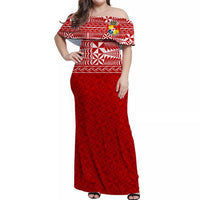 Tonga Off Shoulder Long Dress - Tongan Pattern Red Ver1 - LT12 Women Red - Polynesian Pride