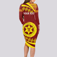 Personalised Tonga High School Family Matching Long Sleeve Bodycon Dress and Hawaiian Shirt Happy 77 Years Anniversary LT14 - Polynesian Pride
