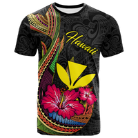 Hawaii Polynesian Fish Hook Hibiscus T Shirt LT12 Unisex Black - Polynesian Pride