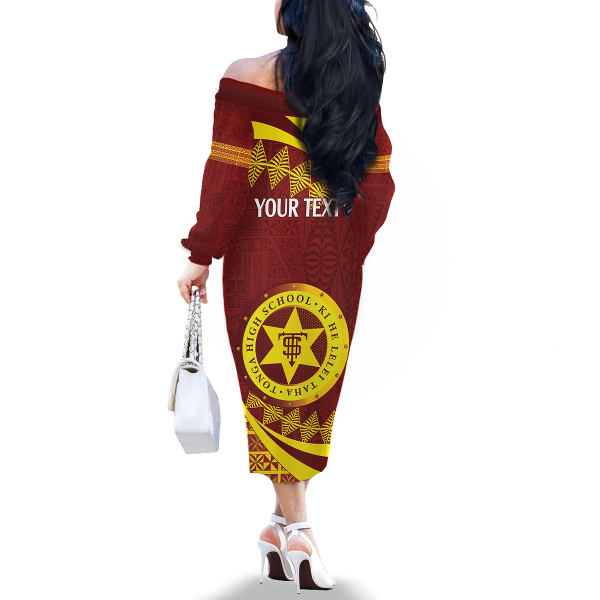 Personalised Tonga High School Family Matching Off The Shoulder Long Sleeve Dress and Hawaiian Shirt Happy 77 Years Anniversary LT14 - Polynesian Pride
