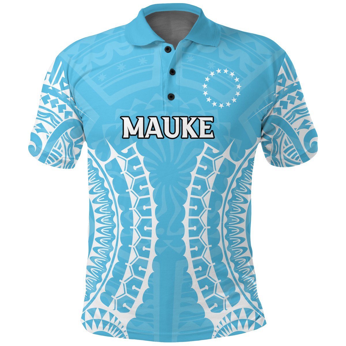 Custom Cook Islands Mauke Polo Shirt Tribal Pattern LT12 Blue - Polynesian Pride