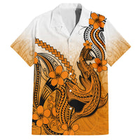 Orange Hawaii Family Matching Outfits Off Shoulder Long Sleeve Dress And Hawaiian Shirt Polynesian Shark Tattoo LT14 Dad's Shirt - 5XL - Polynesian Pride