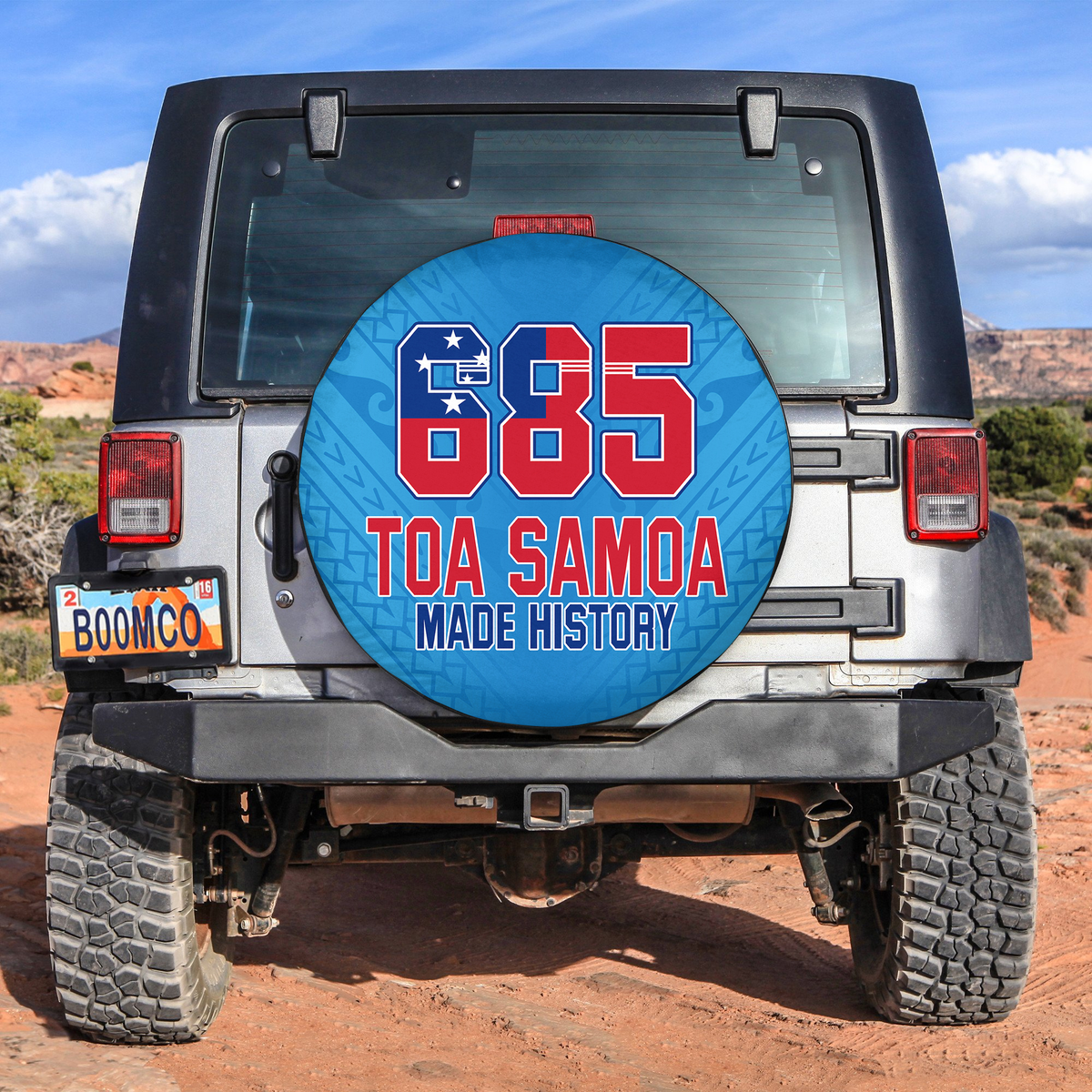Toa Samoa Rugby Spare Tire Cover Proud 685 Made History Blue LT13 No hole - Polynesian Pride
