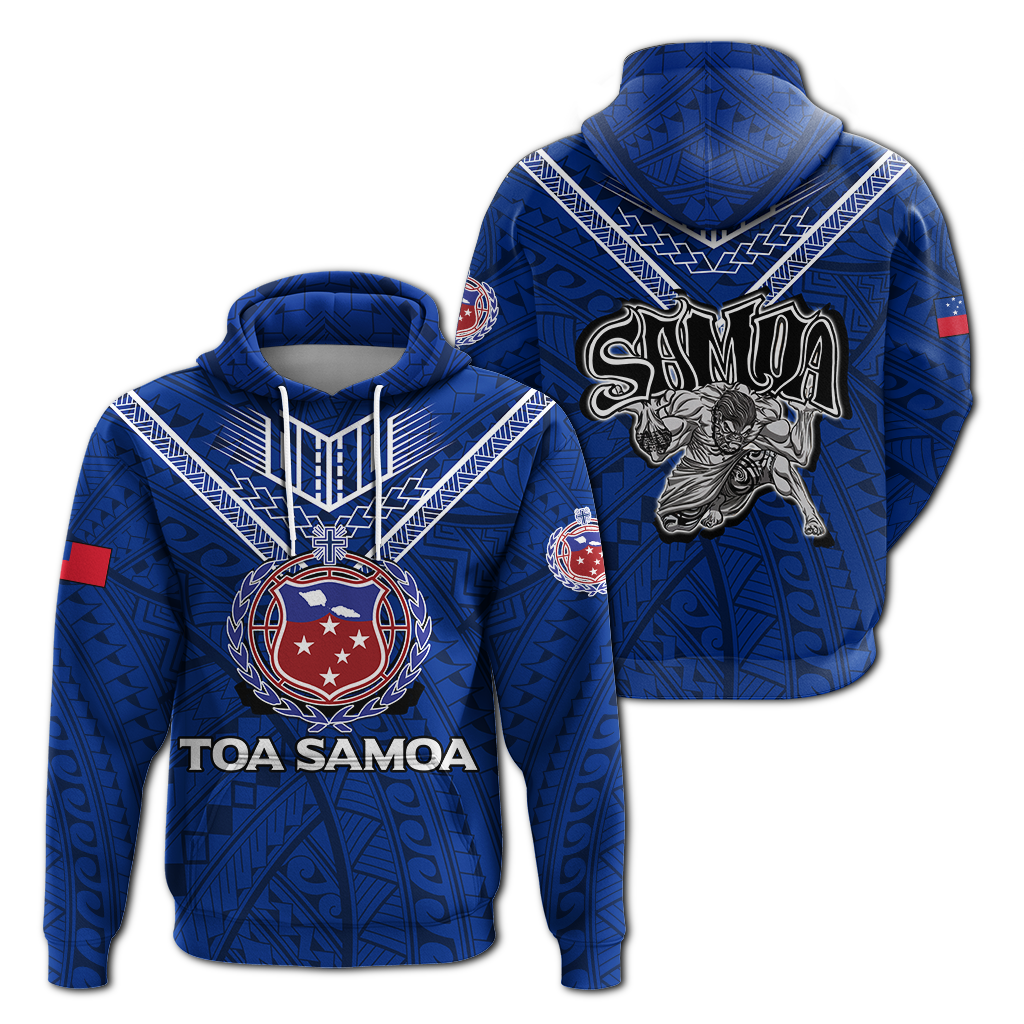 Toa Samoa Rugby Hoodie - Samoan Warrior Pride LT12 Hoodie Blue - Polynesian Pride