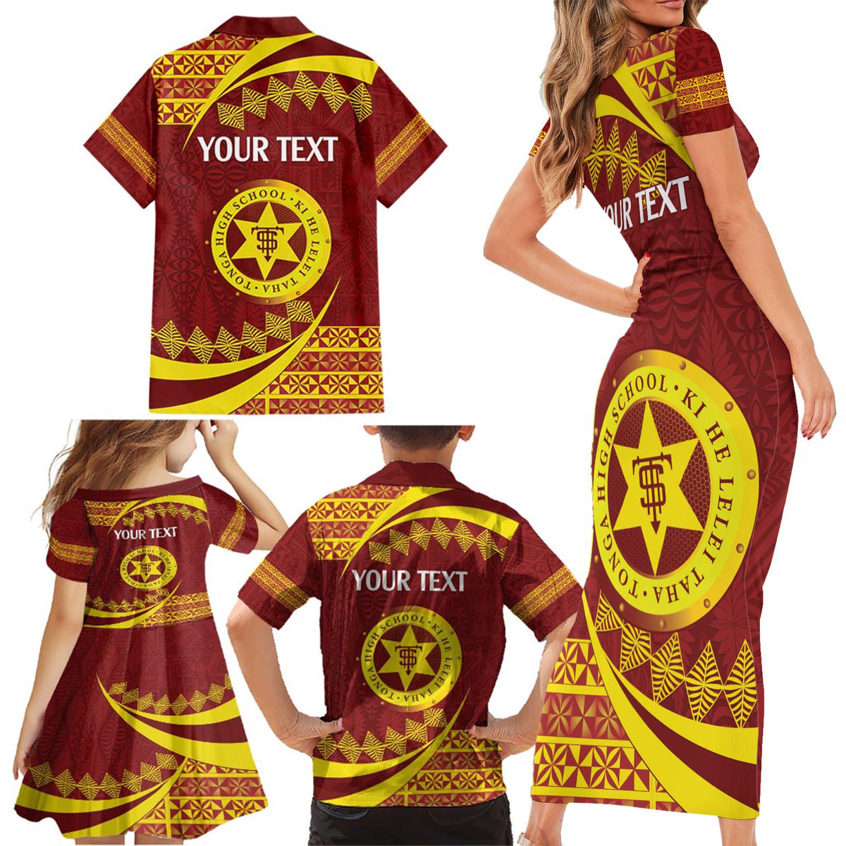 Personalised Tonga High School Family Matching Short Sleeve Bodycon Dress and Hawaiian Shirt Happy 77 Years Anniversary LT14