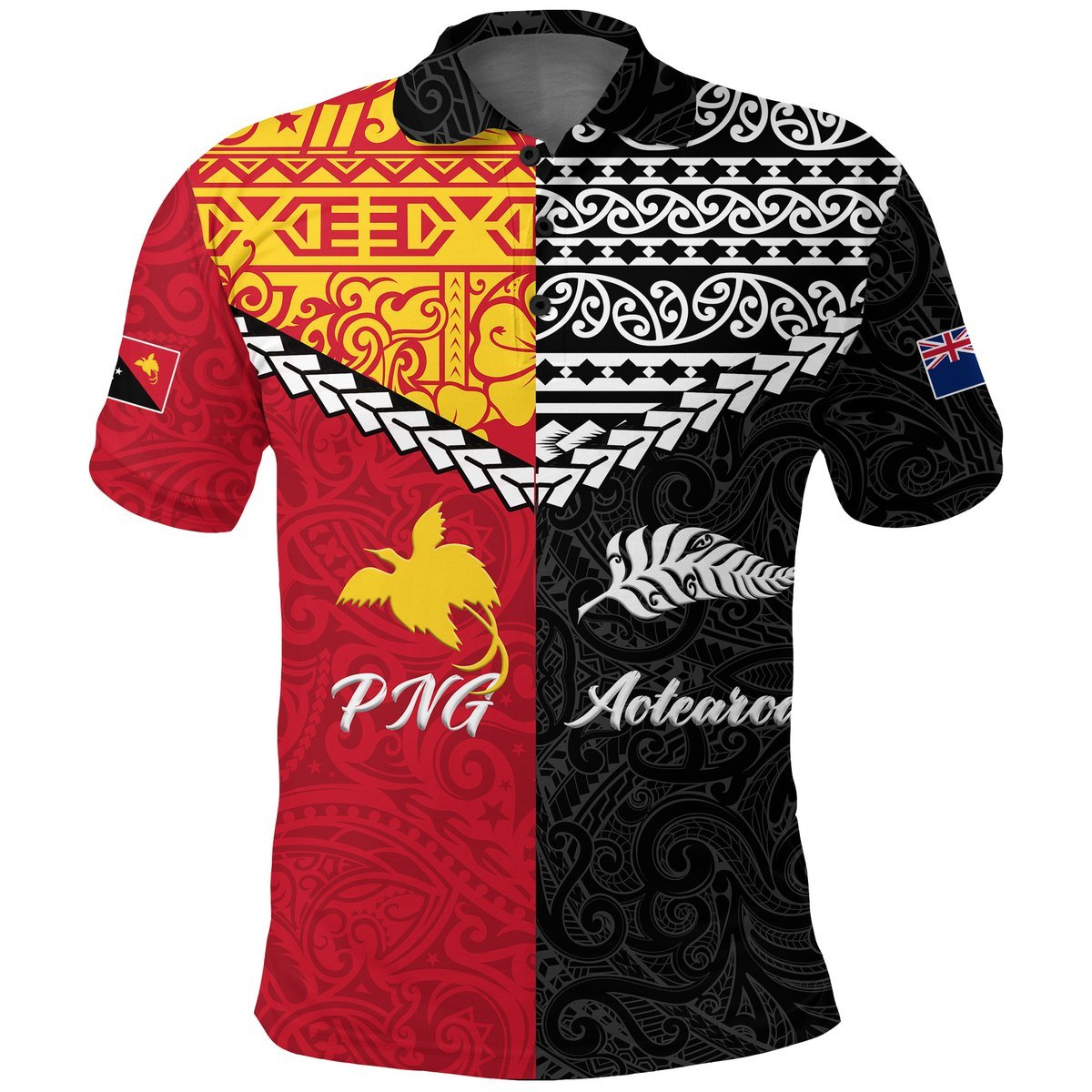 Papua New Guinea Combine New Zealand Maori Aotearoa Heritage Polo Shirt LT12 Unisex Red - Polynesian Pride