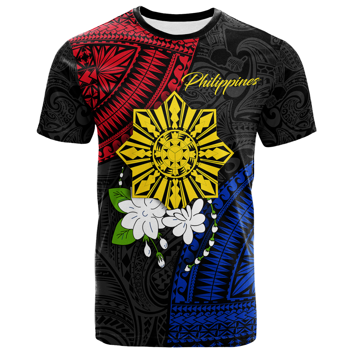 Philippines Sampaguita Filipino Sun T Shirt LT12 Unisex Black - Polynesian Pride