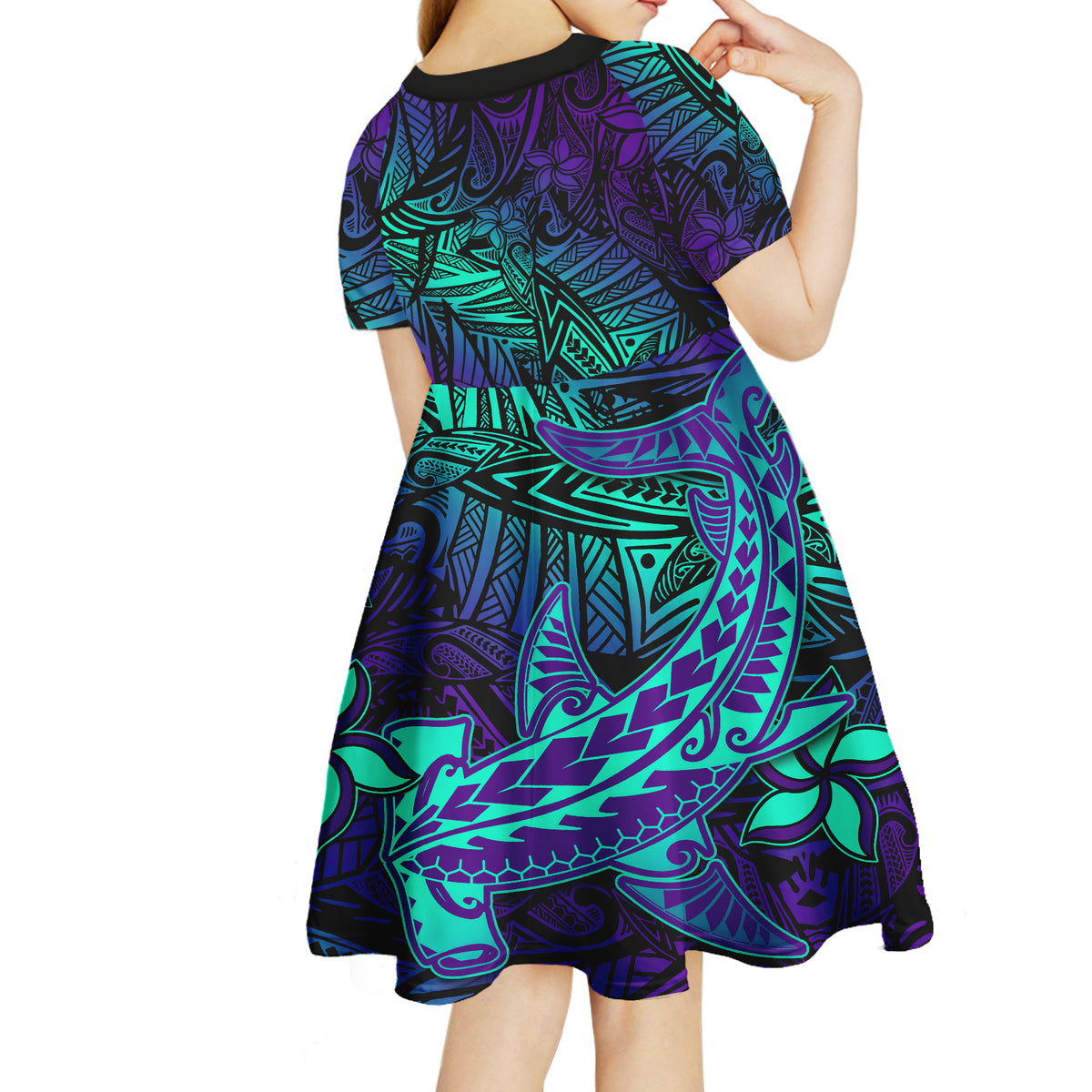 Purple Polynesian Family Matching Outfits - Off Shoulder Maxi Dress and Hawaiian Shirt Tribal Hammerhead Shark LT14 - Polynesian Pride