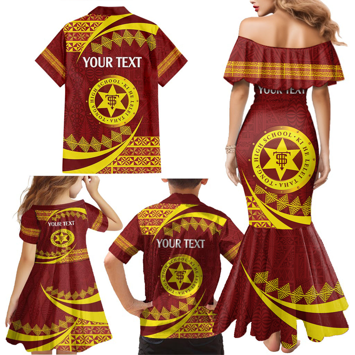 Personalised Tonga High School Family Matching Mermaid Dress and Hawaiian Shirt Happy 77 Years Anniversary LT14