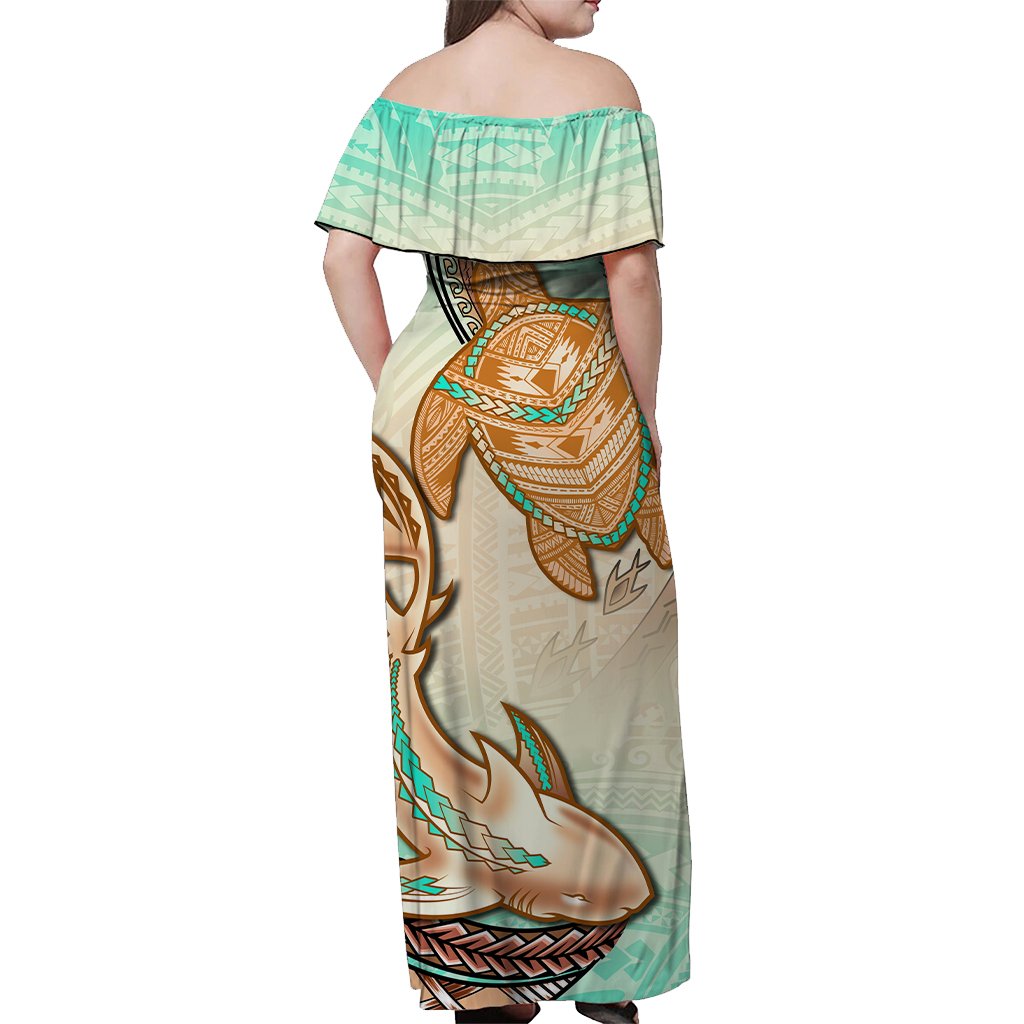 Hawaii Couple Outfits Hawaii Matching Dress and Hawaiian Shirt Polynesian Shark And Sea Turtle Dreamy Turquoise Artsy LT14