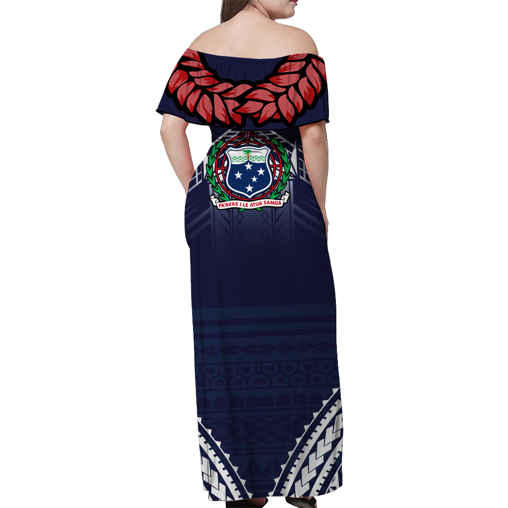 Samoan Ula Fala Art Off Shoulder Long Dress - LT12 - Polynesian Pride