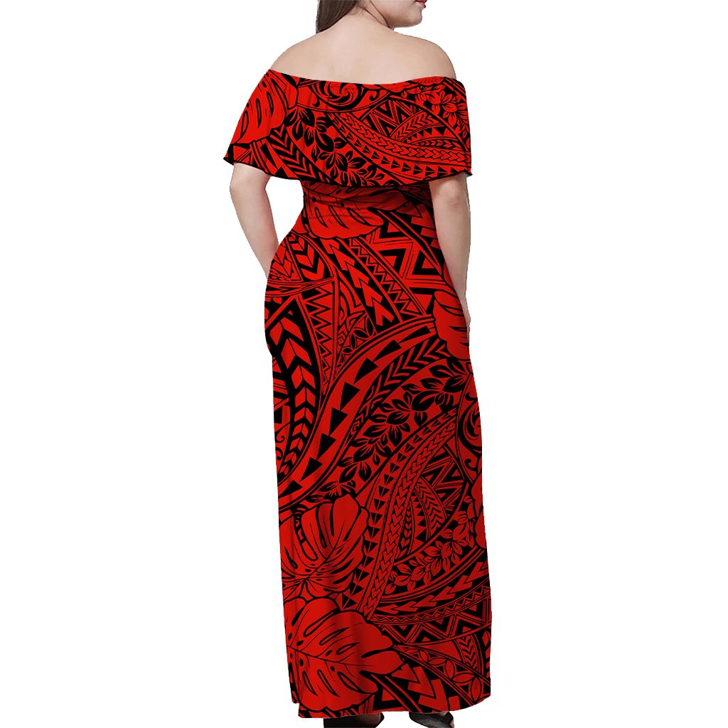 Hawaii Off Shoulder Long Dress Polynesian Tribal Art Ver.02 LT14