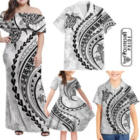 Hawaii Family Matching Outfits Polynesian Pride Off Shoulder Maxi Dress And Shirt Family Set Clothes Turtle Hibiscus Luxury Style - White LT7 - Polynesian Pride