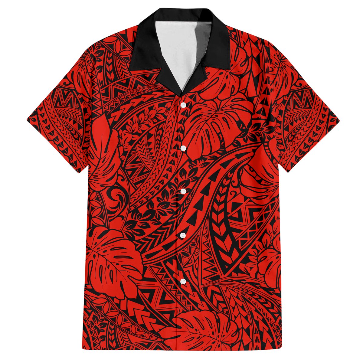 Red Hawaii Family Matching Off Shoulder Long Sleeve Dress And Hawaiian Shirt Tribal Art LT14 - Polynesian Pride