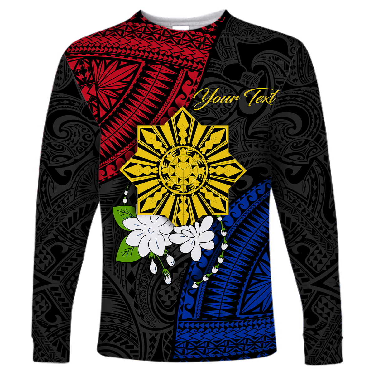 (Custom Personalised) Philippines Sampaguita Filipino Sun Long Sleeve Shirt - LT12 Unisex Black - Polynesian Pride