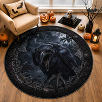 3D Illusion Halloween Hawaiian Alala Crow Round Carpet LT05 Navy - Polynesian Pride