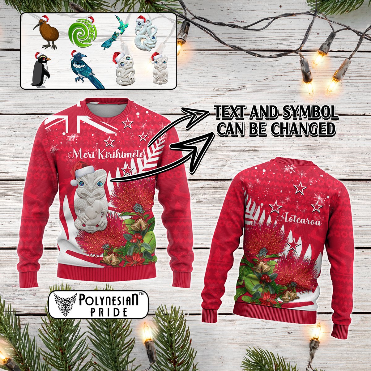 Custom New Zealand Christmas In July Knitted Sweatshirt Meri Kirihimete Aotearoa Pohutukawa Flowers CTM14 - Polynesian Pride