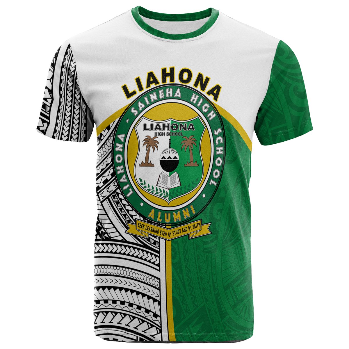 Liahona High School T Shirt Polynesian Patterns LT20 Unisex Green - Polynesian Pride