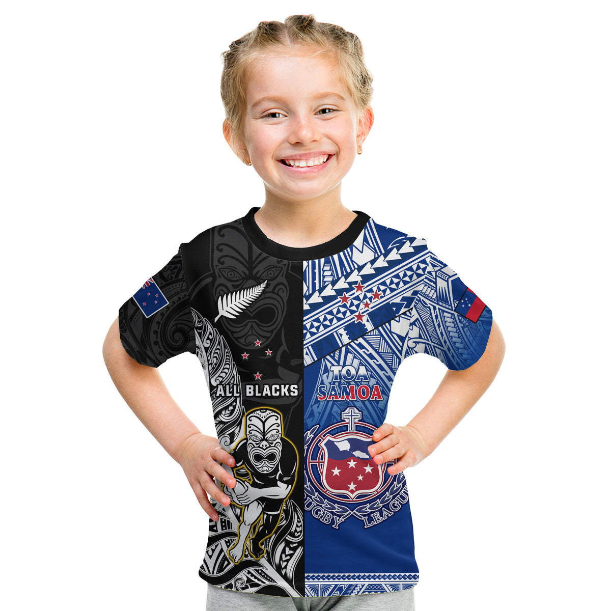 Custom All Black and Toa Samoa Rugby T Shirt NZ Maori Fern Mix Polynesian LT14 - Polynesian Pride