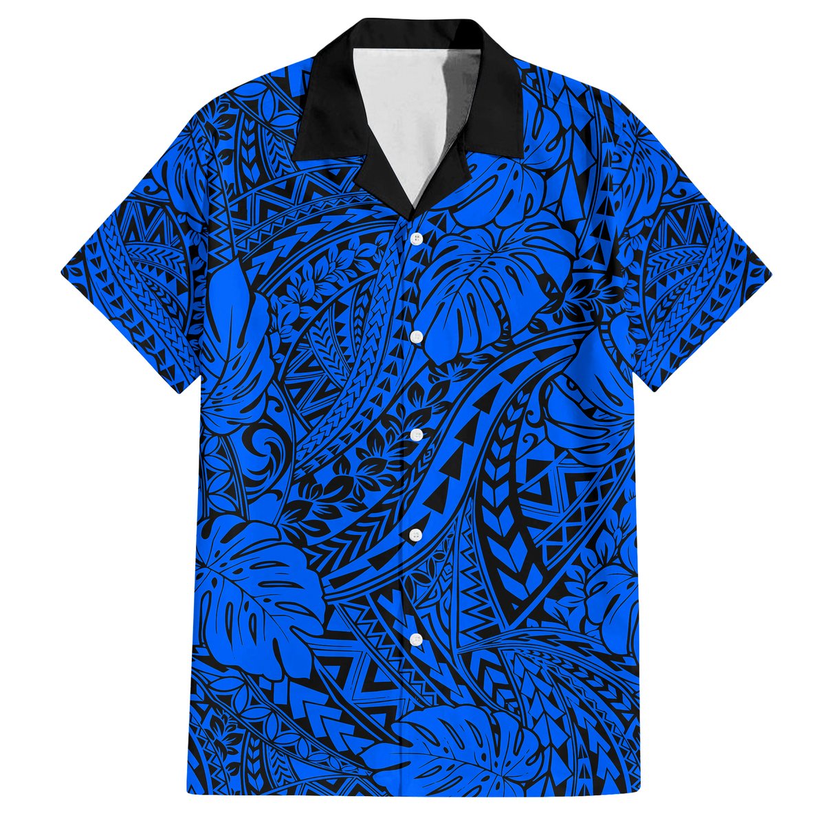 Hawaii Couples Matching Off Shoulder Long Sleeve Dress and Hawaiian Shirt Blue Polynesian Tribal Art LT14