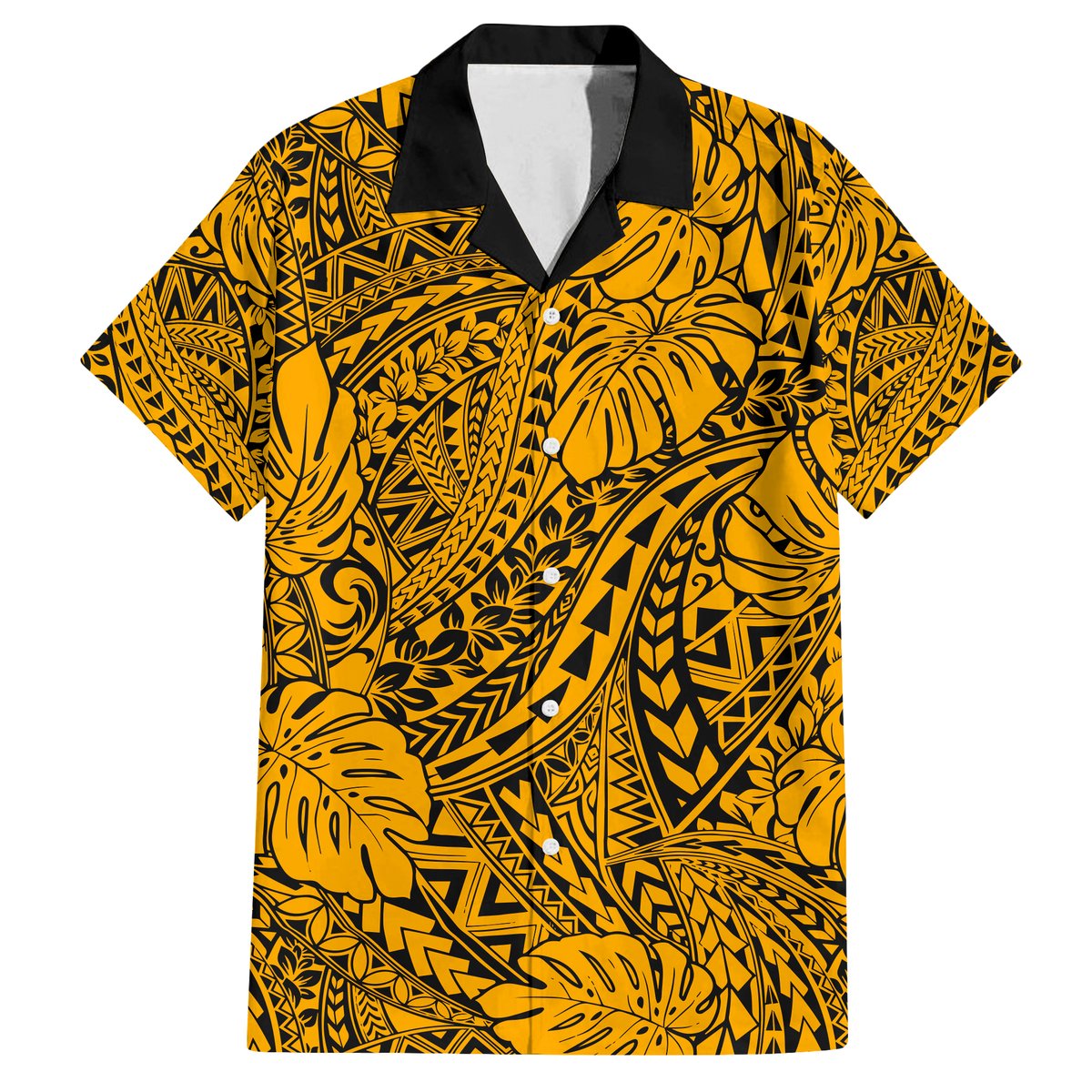 Gold Hawaii Family Matching Off Shoulder Long Sleeve Dress And Hawaiian Shirt Tribal Art LT14 - Polynesian Pride