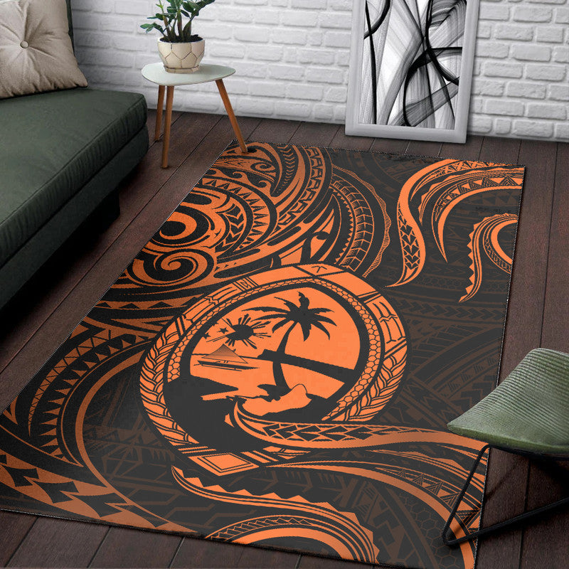 Polynesian Pride Guam With Polynesian Tribal Tattoo and Coat of Arms Area Rug Orange Version LT9 Orange - Polynesian Pride