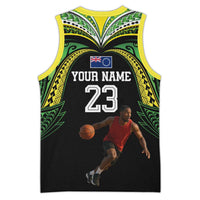 Custom Photo Cook Islands Basketball Jersey Tatau Tribal Motifs Black Color