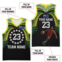 Custom Photo Cook Islands Basketball Jersey Tatau Tribal Motifs Black Color