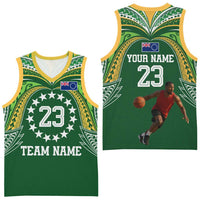 Custom Photo Cook Islands Basketball Jersey Tatau Tribal Motifs Green Color