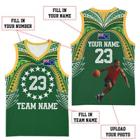 Custom Photo Cook Islands Basketball Jersey Tatau Tribal Motifs Green Color