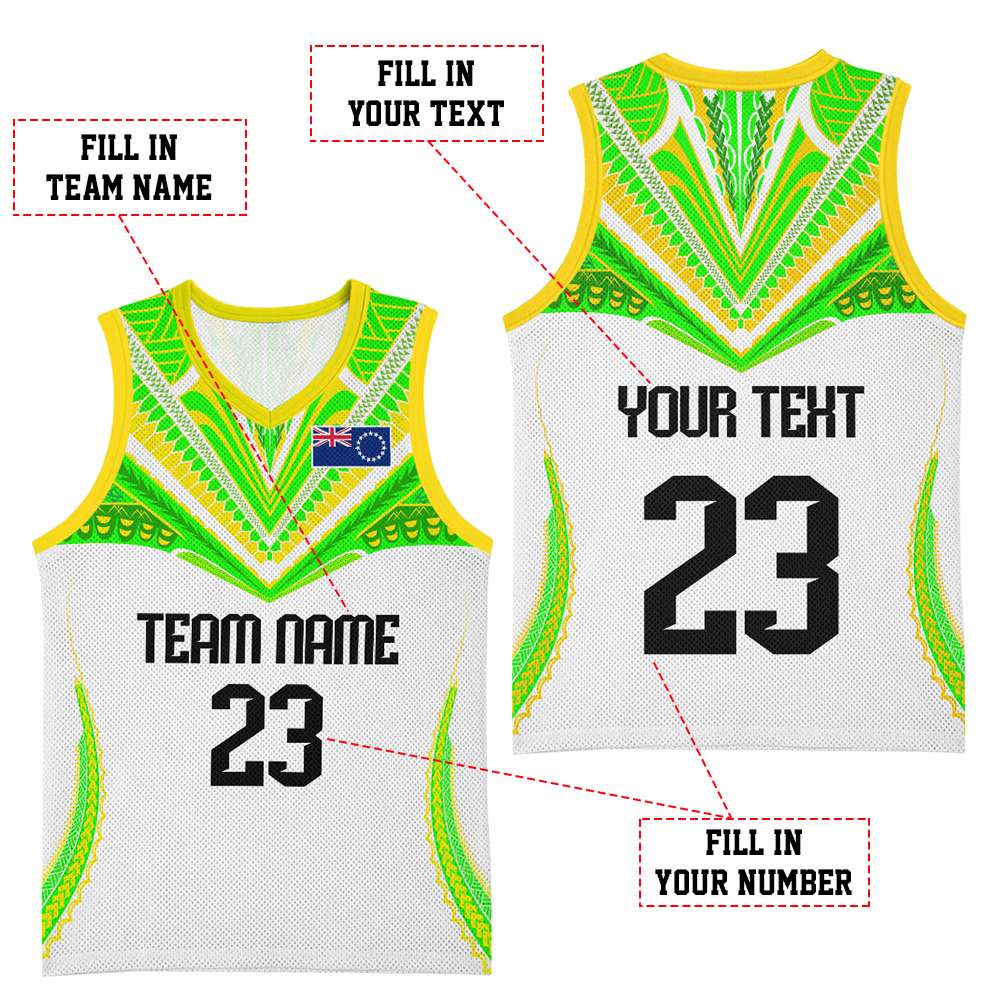Custom Cook Islands Basketball Jersey Tatau Art Sport Style White Color