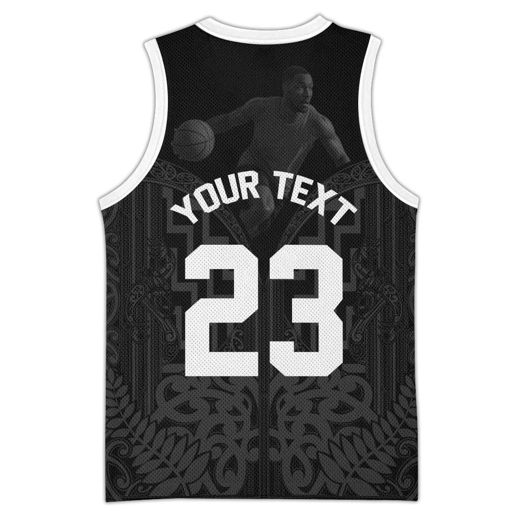 Custom Photo New Zealand Basketball Jersey Maori Moko Tribal Motifs CTM03 - Polynesian Pride