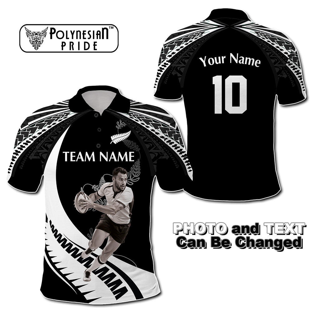 Custom Photo New Zealand Rugby-Aotearoa Polo Shirt Armour Blacks Silver Ferns